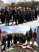 سماحة المفتي يضع اكليلاً من الزهور على النصب التذكاري لأبطال فولوكولامسك الذين سقطوا في الحرب الوطنية العظمى